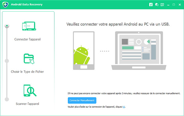 Connecter l'appareil Android au logiciel de récupération
