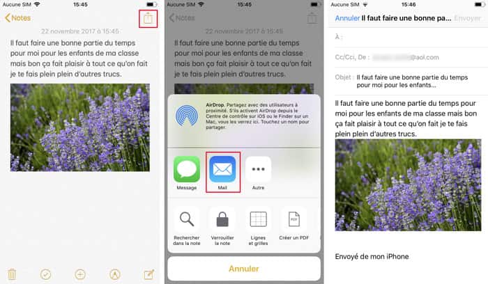 Envoyer les notes iPhone vers Mail
