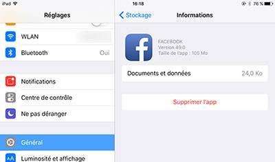 Supprimer Facebook sur iPad