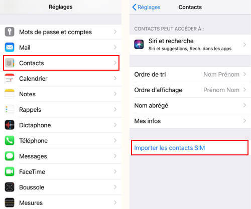 Importer les contacts SIM vers iPhone