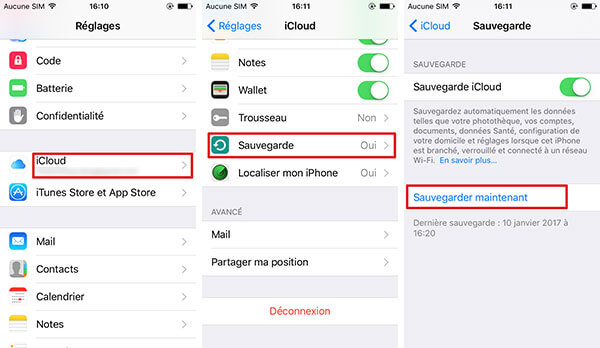 Sauvegarder des SMS iPhone avec iCloud sur 10.2