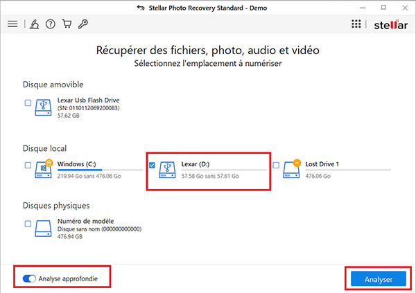 Analyser le disque avec Steller Photo Recovery