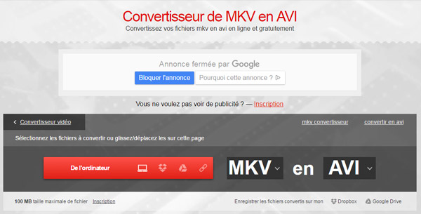Allez sur le site de convertisseur MKV en AVI