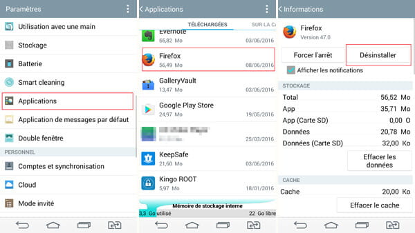 Désinstaller des applis Android via Paramètres