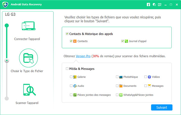 Sélectionner le type Contacts