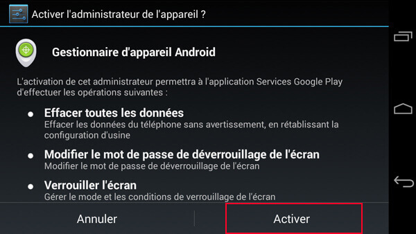 Activer gestionnaire d'appareil Android