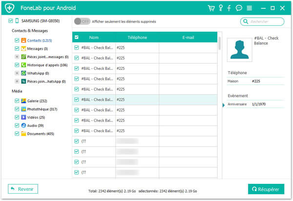 Sélectionner les contacts en détail