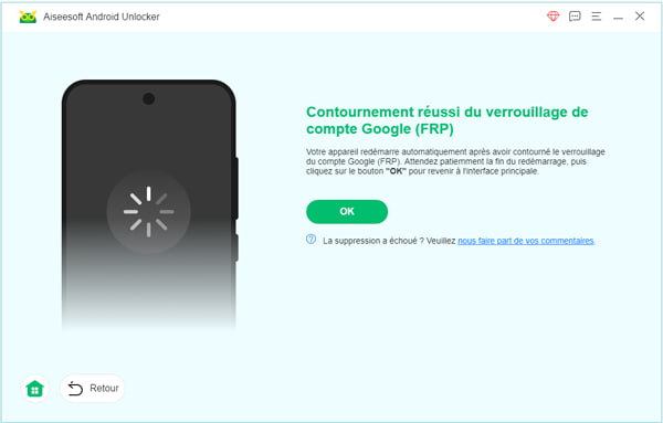 Contournement réussi du verrouillage de compte Google