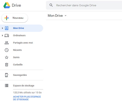 La page Google Drive