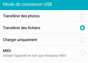 Mode de connexion USB