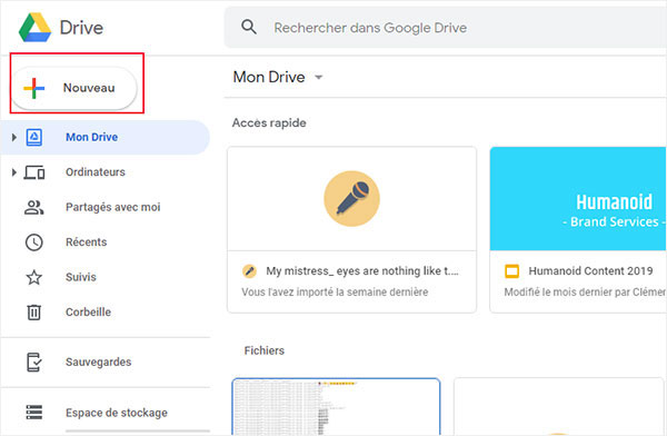 Importer le fichier dans Google Drive