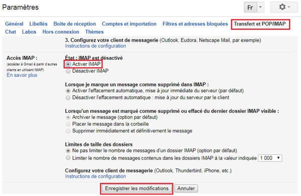 Activer IMAP