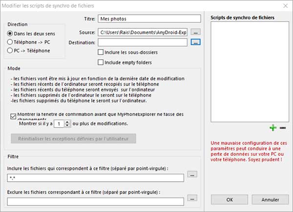 Synchroniser les fichiers avec MyPhoneExplorer