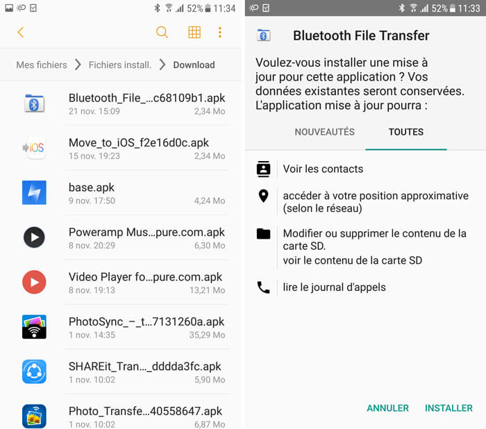 Installer le fichier APK sur Android