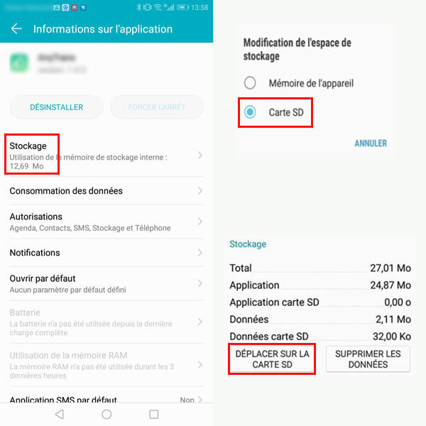 Transférer des applications sur la carte SD Huawei