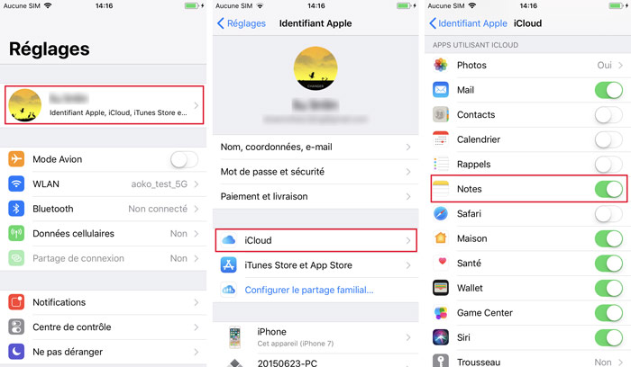 Activer la synchronisation des notes sur iCloud