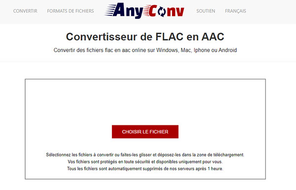 Convertir FLAC en AAC avec AnyConv