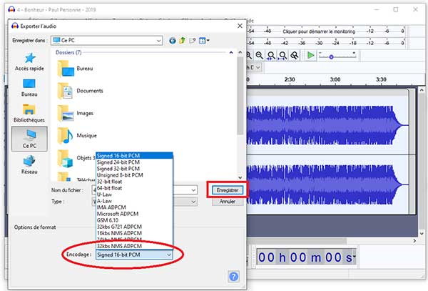 Audacity ajuster l'encodage