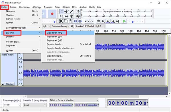 Exporter une musique en MP3 avec Audacity