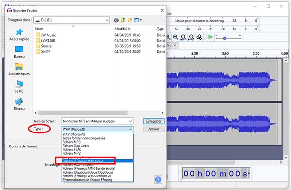 Exporter le fichier en M4A