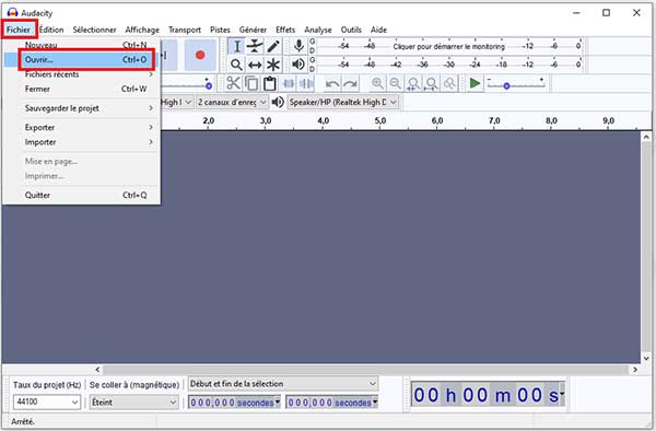 Ouvrir le fichier dans Audacity