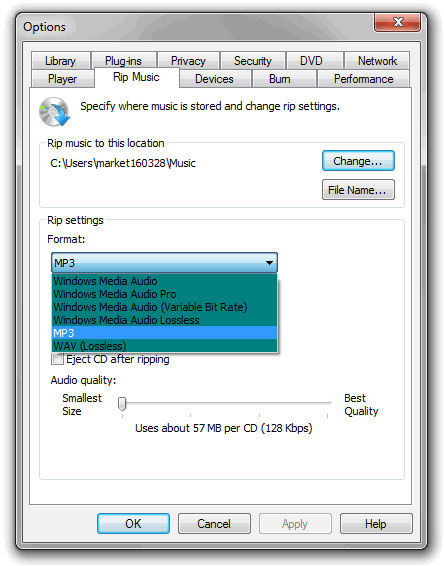 Ripper CDA en MP3 avec Windows Media Player