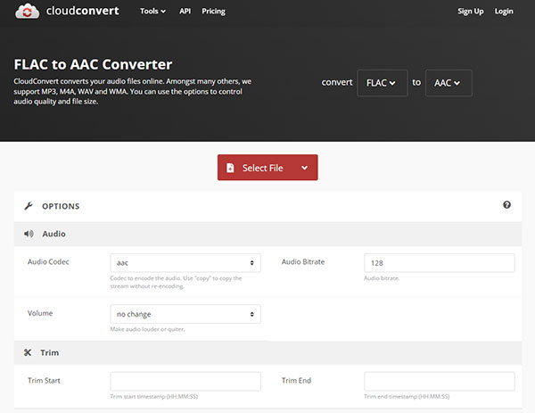 Convertir FLAC en AAC avec Cloudconvert