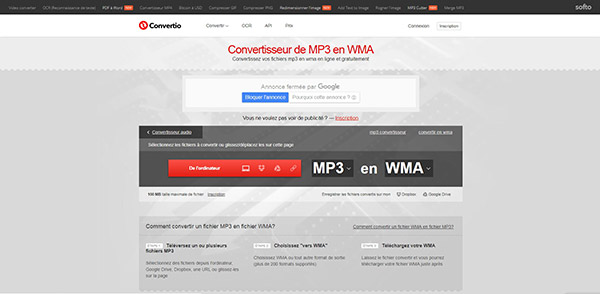 Convertir MP3 en WMA sur Convertio