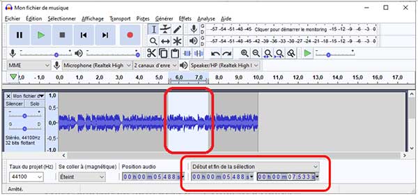 Couper le fichier audio avec Audacity