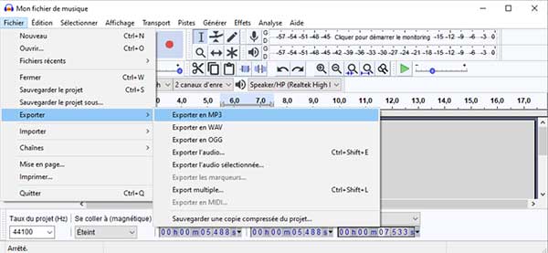 Exporter le fichier Audacity