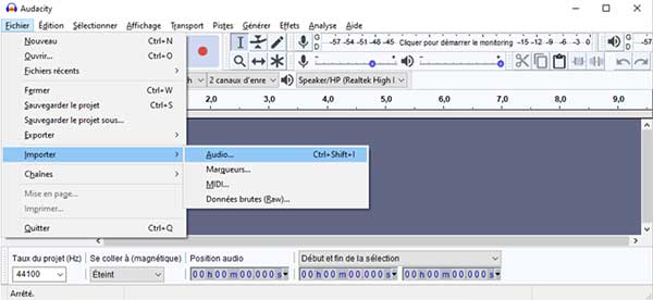 Importer un fichier audio dans Audacity