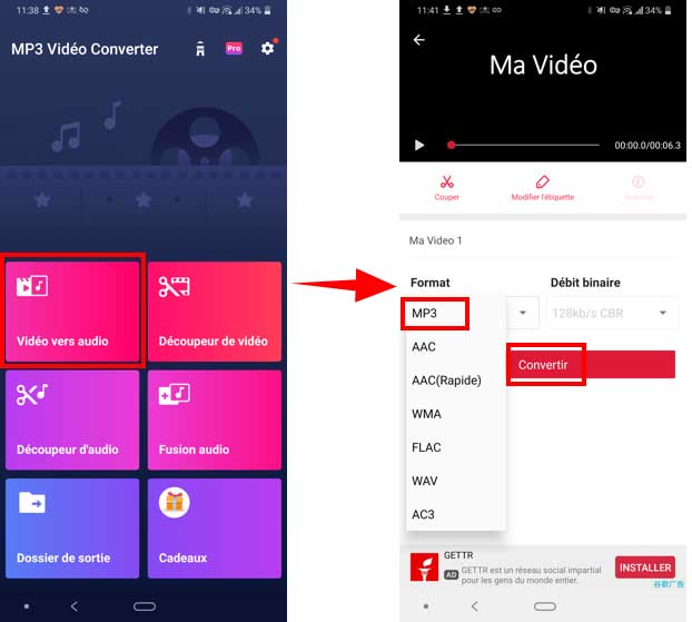 Convertir une musique en MP3 avec MP3 Vidéo Converter (Android)