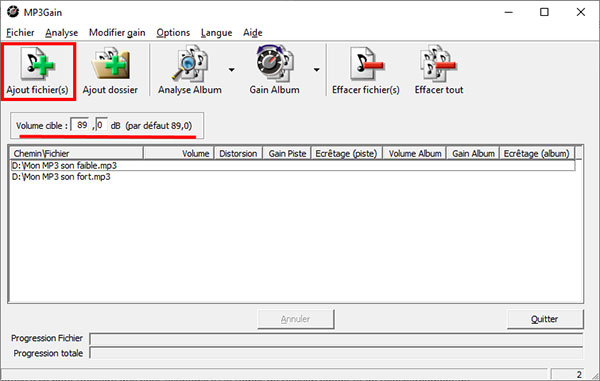 Exécuter MP3Gain et importer les MP3