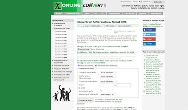 Convertir MP3 en WMA sur ONLINE-CONVERT