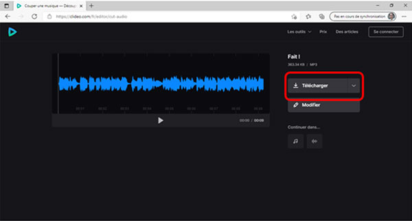 Télécharger une musique coupé avec Clideo
