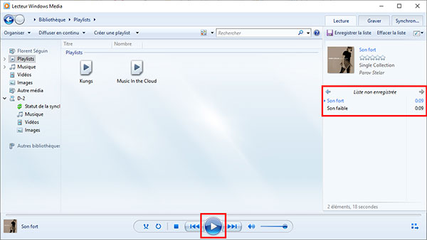 Liste de lecture dans Lecteur Windows Media