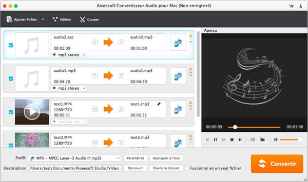 Ajouter les fichiers audio