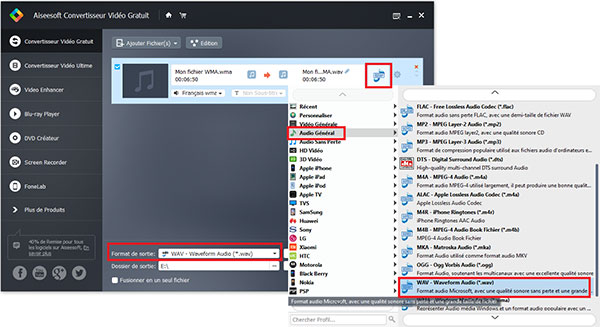 Choisir le format WAV pour fichier WMA