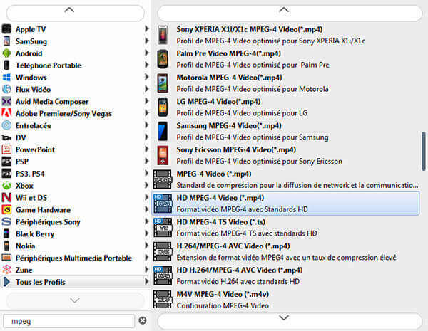 Définir le format en MPEG4