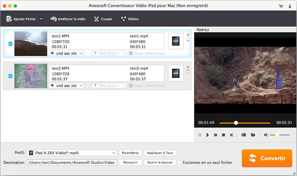 Convertisseur Vidéo iPad pour Mac
