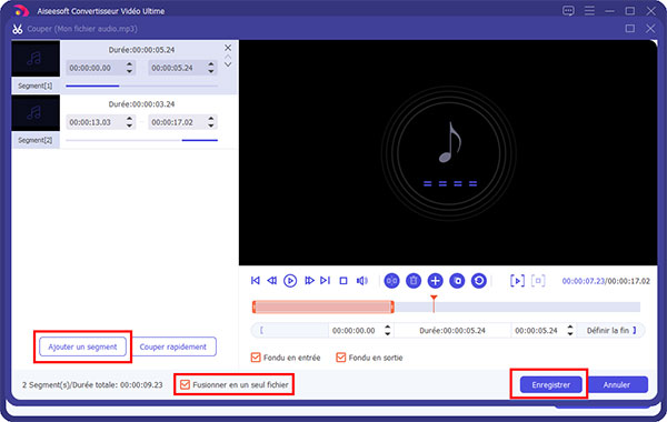 Ajouter un segment et fusionner des fichiers