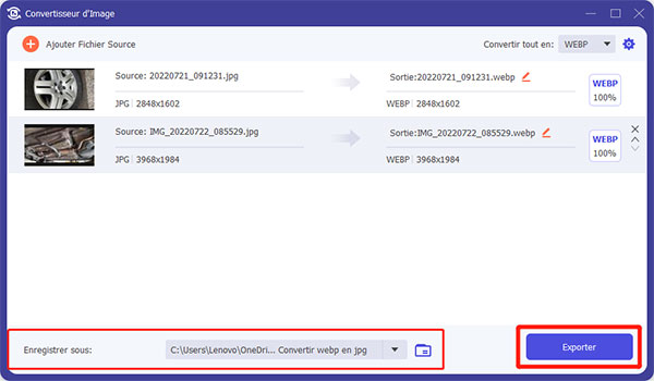 Convertir les fichiers JPG en Webp