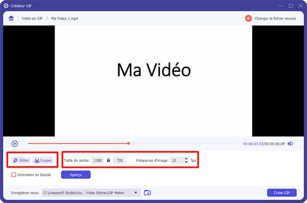 Éditer l'extrait vidéo dans Créateur GIF