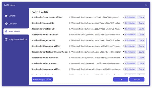 Préférences Boîte à outils