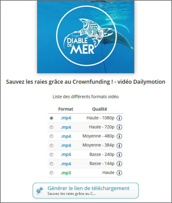 Sélectionner MP4 et la définition