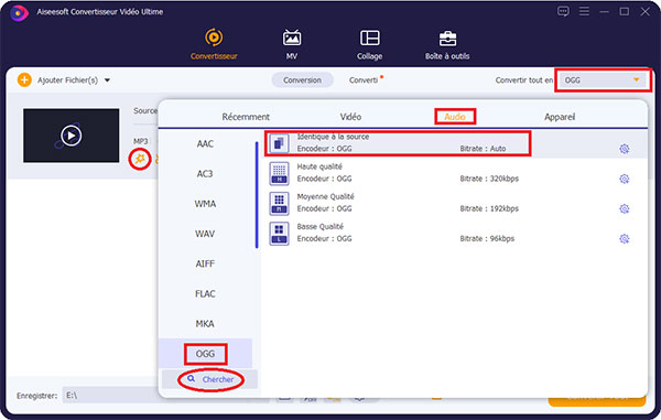 Changer le format en OGG