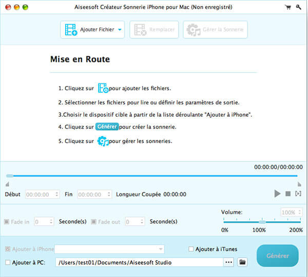 Interface de Créateur Sonnerie iPhone pour Mac