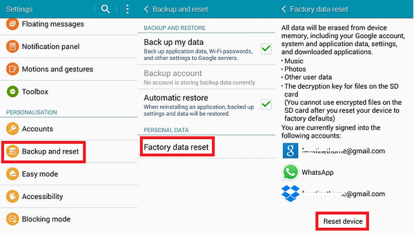 Réinitialiser le téléphone Android sur le téléphone