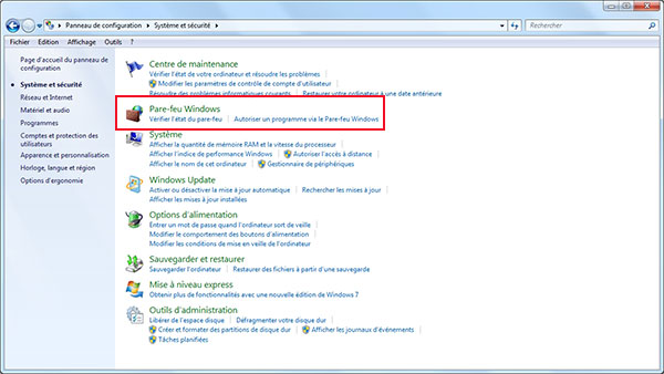 Choisir le Pare-feu Windows