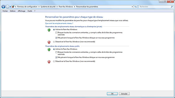 Désactiver le Pare-feu Windows